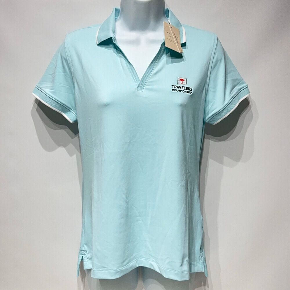NWT Peter Millar Light Blue Golf Polo UPF 50+ Travelers Championship Women Sz. S